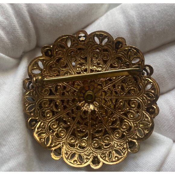 Vintage West Germany Black Cameo Brooch Earrings Set Gold Tone Regency Victorian - Picture 4 of 11